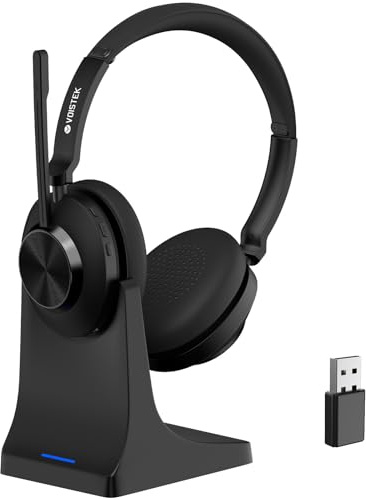 Voistek Casque sans Fil avec Bluetooth et dongle USB - 50 Heures d'autonomie - Microphone antibruit pour des appels clairs - Idéal pour Le Bureau à Domicile, Le Bureau et Les centres d'appels