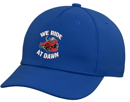 We Ride At Dawn - Lawnmower Adjustable Printed Baseball Hat, Royal Blue