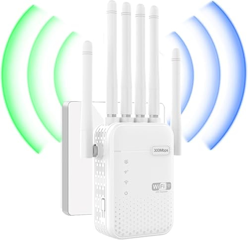 Repetidor Amplificador de Señal WiFi, 6 Antenas de Alto Rendimiento, 2 Puertos LAN, Cobertura 360°, Elimina Zonas Muertas para Hogar y Oficina