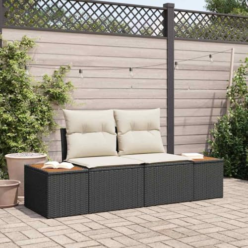 XinZaphrisal Gartensofa Schwarz Garten Poly-Rattan Sofa 184 x 62 x 85cm mit Stahlrahmen und Pfostenbeinen für Terrasse oder Balkon als Zweisitzer