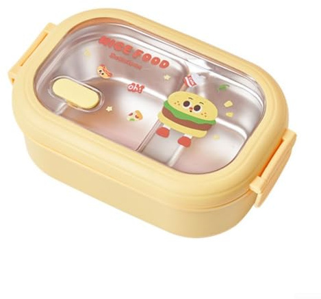 Lonchera de acero inoxidable con aislamiento térmico con diseño de múltiples compartimentos y separadores extraíbles para embalaje equilibrado de comidas (amarillo)