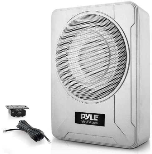 Pyle 8-Inch Low-Profile Amplified Subwoofer System - 600 Watt Compact Enclosed Active Marine Underseat Car Subwoofer with Built In Amp, Powered Car Subwoofer w/Low & High Level Inputs
