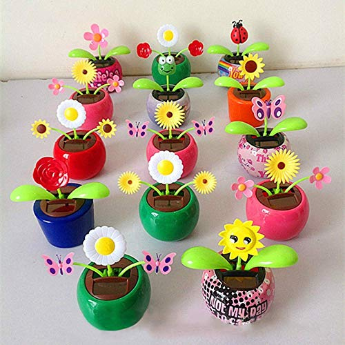 Toner Depot Set of 5 Cute Solar Power Flip Flap Flower Insect for Car Decoration Swing Dancing Flower Eco-Friendly Bobblehead Solar Dancing Flowers in Colorful Pots