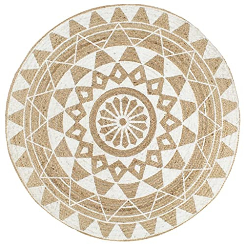 vidaXL Teppich mit Weißem Aufdruck Handgefertigt Kurzflor Juteteppich Wohnzimmerteppich Handwebteppich Läufer Schlafzimmer Flur Geflochtene Jute 120cm