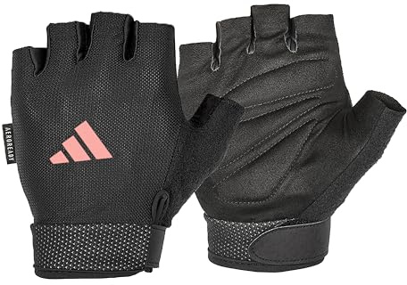 adidas Essential Adjustable Fingerless Gloves for Men and Women - Padded Weight Lifting Gloves - Adjustable Wrist Straps for Tailored, Secure Fit - Pink, Small