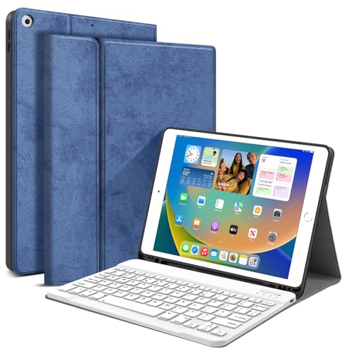 JUQITECH Keyboard Case for iPad 9th/8th/7th Generation 10.2 2021/2020/2019, Smart Tablet Cover Case with Magnetically Detachable Lightweight Wireless Keyboard for iPad 10.2 Inch with Pencil Holder
