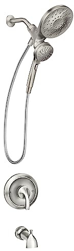 Moen Engage Multi-Function Handshower and Rainfall Shower Head Trim Combo with Handle, Tub Spout, Metal Hose and Valve, Brushed Nickel, 82304SRN