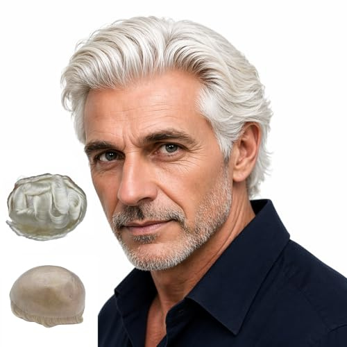 V-geschleift Männer Toupet Natürlicher Haarstrich weiße Farbe # 60R Mann-Haar-System Super dünne Haut Toupet Haarersatz