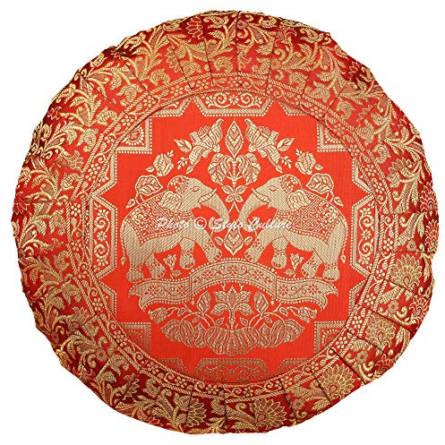 Stylo Culture Boho Forros para Cojines Decorativos 43x43 cm Brocado De Seda Elefante Fundas De Almohadones Silla Rojo 17x17 Inch Jacquard Redondo Cremallera Fundas para Cojines Cama - 1 Pc