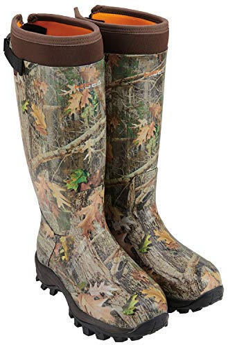 HISEA Rubber Waterproof Hunting Boots, Tall Lightweight Neoprene Insulated Camo Hunting Boots, Mens Adjustable Warm Winter Boots, Durable Slip Resistant Outdoor Hunting Fishing Working Boots for Men