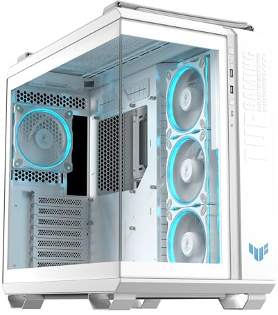 ASUS TUF Gaming GT502 Horizon, Caja ATX para Torres Medianas, diseño panorámico, Doble cámara, Zonas de refrigeración Independientes, Paneles Laterales sin Herramientas, USB 20 Gbps Tipo-C, Blanco