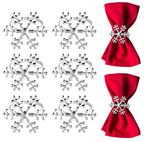 VALICLUD 6Pcs Christmas Snowflake Napkin Rings Serviette Holder Napkin Buckle Xmas Napkin Rings Wedding Xmas Holiday Party Dinning Table Decoration Silver