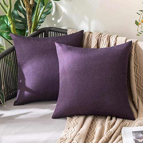 MIULEE 2er Set Wasserdicht Kissenbezug Outdoor Sofakissen Dekokissen Modern Kissenbezüge Dekorativ Kissenhülle Deko aus Polyster Leinen-Optik für Garten Sofa Wohnzimmer Bett 40x40 cm Aubergine Lila