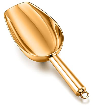 TeamFar 5oz Ice Scoop, Stainless Steel Food Scoop Metal Ice Scooper for Kitchen Bar Party Wedding, Heavy Duty & Sturdy, Easy Storage & Versatile, Mirror Finish & Smooth Edge, Gold