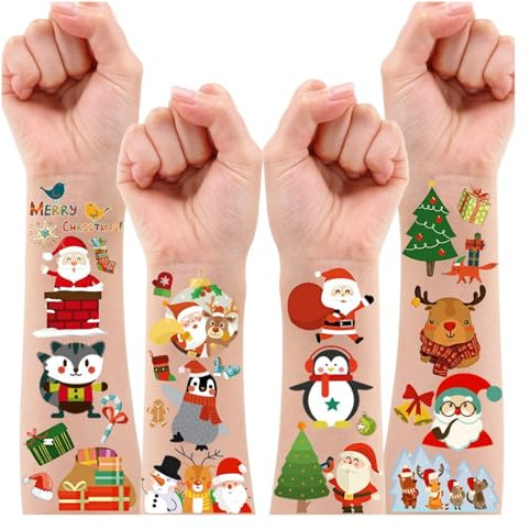 Leesgel Weihnachten Temporäre Tattoos für Kinder, 30 Blätter Wasserdichte Tatoos Aufkleben für Weinachtsdekorationen Mitgebsel Kindergeburtstag Party Zubehör