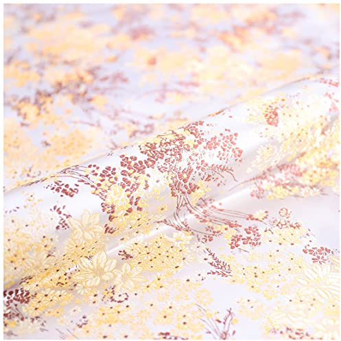 Seiden Brokatstoff Satinstoff 75cm Breite Polyester Blumenmuster Kleiderstoff Dekostoff zum Nähen, Kostüm, Taschen, Dekorationen, Kissen Sofa Sessel Polster(Size:2m,Color:Silber Weiss)