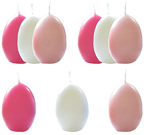 AUSWAHL Farbe + Menge - Eikerzen Dekoeier Kerze Osterei Eierkerzen farbig sortiert 4,5 x 6,5 cm - hier: 9 Stück [pink, creme, rosa]
