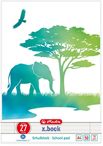 herlitz Schulblock A4, GREENline, 50 Blatt liniert, Motiv: Elefant, 10 Stück