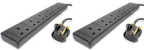 PRO ELEC PELB1713 6 Gang Extension Lead 10m, Black & Pro Elec 6 Gang Extension Lead with 2m Cable - Black