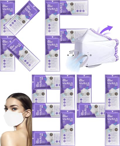 Air Queen Nano Fiber Fitler Masks Made in South Korea - 18 Individual Hygienic Travel Pack White,Thin & Safe,Easy to Breathe,Excellent to Block 0.1um Particles