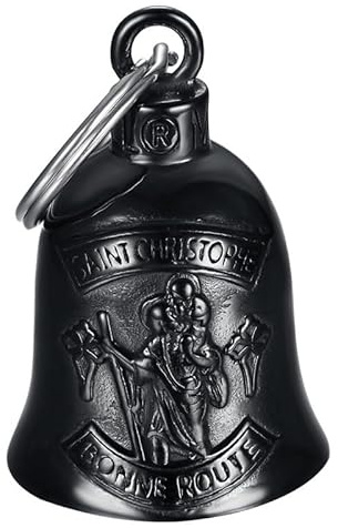 MOCY BELL - Clochette moto Saint-Christophe Bonne route Guardian Gremlin Mocy Bell Acier inoxydable Noir