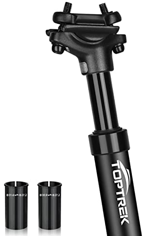 Toptrek Sattelstütze Gefedert, Gefederte Sattelstütze 27,2 mm Durchmesser, Federsattelstütze mit Rohradapter 30,9/31,6mm, Aluminiumlegierung Sattelstützen Gefedert für MTB/Citybike/E-Bike/Downhill