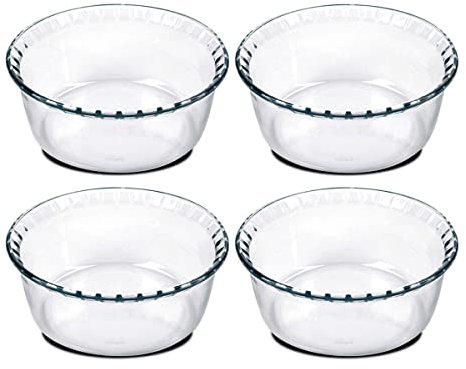Lot de 4 moule soufflé rond, moule en verre fileté, plateau réfractaire, plat à four moule de cuisson, capacité 1.4 L - Diamètre 18 x Hauteur 8.2 cm -JUANIO-