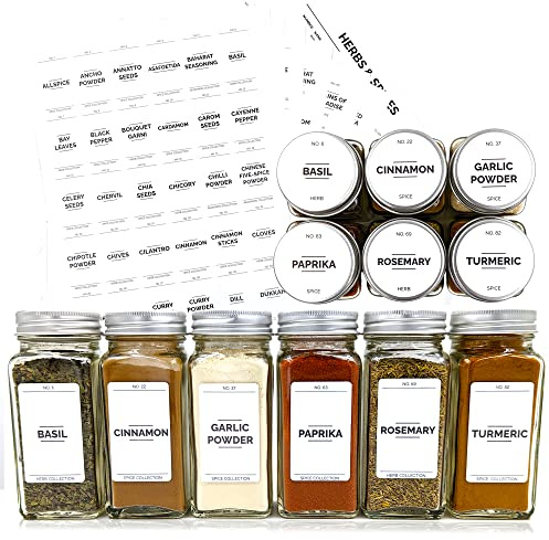 A&M Natural Living 240 x Spice Jar Labels, Herb & Condiments Sticky Labels for Jars and Bottles, Waterproof & Oil Resistant Spice Labels Stickers for Jars, Perfect Kitchen Pantry Organization (White)