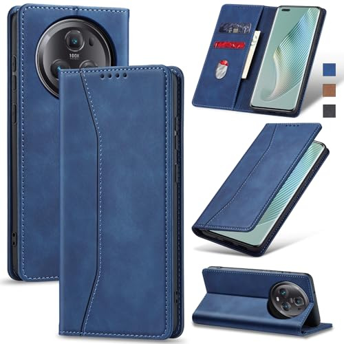 Jasonyu Handyhülle für Honor Magic 5 Pro, PU Leder Flip Klapphülle, Blau | Magnetische Schutzhülle, Ständer, Kartenfächern, Klappbar, Stoßfeste TPU Stoßsicher Hülle