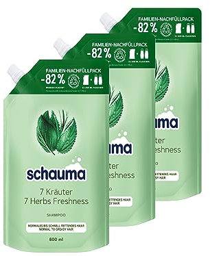 Schauma Shampoo 7 Kräuter Nachfüllpack (800 ml), Haarshampoo verleiht der Haarstruktur eine leichte Frische, Frische-Shampoo für normales bis schnell fettendes Haar, 3x 800 ml