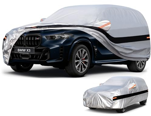Holthly Funda de Coche SUV de 10 Capas para BMW X5 (2007-2024), Impermeable, para Todo Tipo de Clima, Cubierta Completa al Aire Libre, protección UV contra la Lluvia, el Sol, Color Plateado