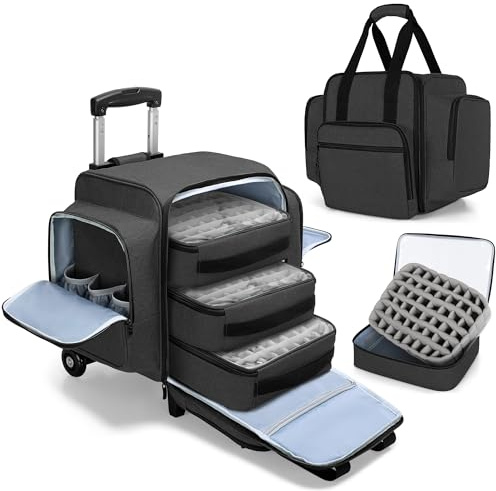 BAFASO Sac Organisateur de Vernis à Ongles avec Chariot Détachable per 144 Bouteilles, Boite Rangement Vernis à Ongles avec 3 Poches Amovibles, Étui pour Vernis à Ongles, (Brevet en Instance), Noir