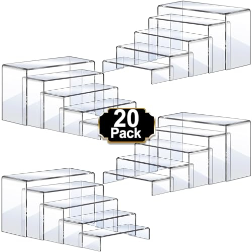 Aheroi Acryl-Ständer, 20 Stück, 4er-Set, transparente rechteckige Erhöhungen für Dekoration, Cupcake, Funko, Schuh-Display (2,5 - 7,6 - 12,7 - 15,2 cm)