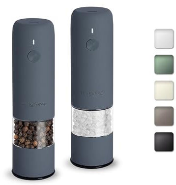 TLYSXPRO Mini Molinillo de Pimienta y Sal Eléctrico, Set de 2, Recargable por USB, Ajuste de Grosor Externo, Molinillo de Especias Compacto con Cepillo de Limpieza (Blue-Grey)