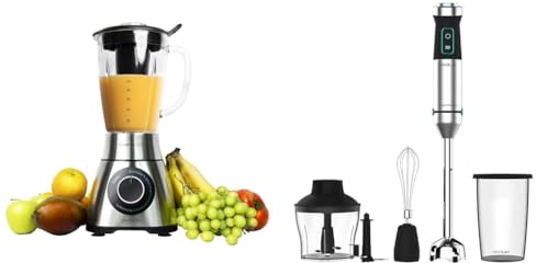 Cecotec Batidora de Vaso Power Black Titanium 2000MAX PerfectMix. 2000W Máxima Potencia & Batidora de mano Power TitanBlack 1500 XL Cream&Crush. Potencia 1500 W, Cuchilla 4 hojas