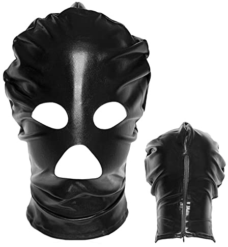 BDSM Maske SM Ledermaske mit Öffnungen für Mund und Augen Erotik Kostüme Bondage Kopfmaske Reißverschluss hinten Fetisch Restrictions Rollenspiel Sexspielzeug für Paare Männer Frauen