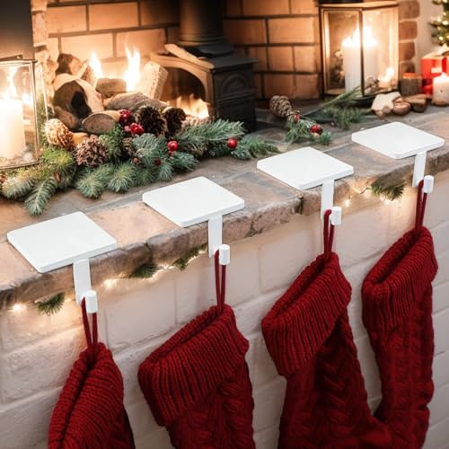 Joyyy Weihnachtsstrumpfhalter für Kaminsims, strapazierfähig, Gusseisen, Haken für Kaminsims, mit Schutzpolster für Kamin, Zuhause, Regal, Weiß, 4 Stück