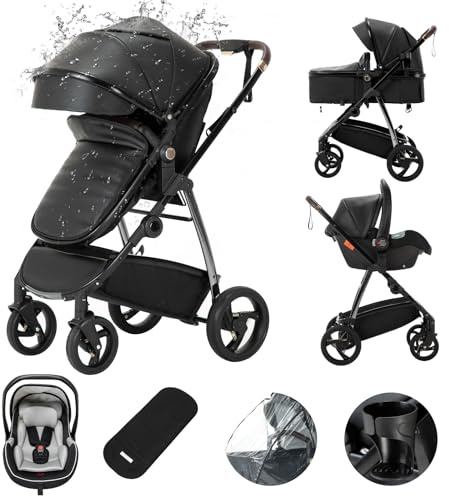 Kakbgee Cuoi Passeggino Combinato 3 in 1, Passeggini Cittadini Con Seggiolino Auto ECE R129, Passeggino Portatile Pieghevole In Un Clicco, Navicella Flessibile Convertibile Telaio In Alluminio Per