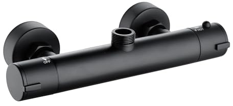 ENKI T120 Dune Thermostatic Top Outlet Modern Slider Rail Kit, Matt Black | Solid Brass, Easy Install, Fittings Included, 1-Year Guarantee, Wall Mounted, Modern Bathroom, Brass Body