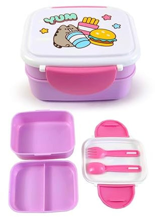 Porta Pranzo Bento con Posate e Chiusura a Clip - Pusheen il Gatto - Foodie, Licenza Ufficiale Pusheen the Cat - Schiscetta per Alimenti senza BPA, per Scuola, Ufficio