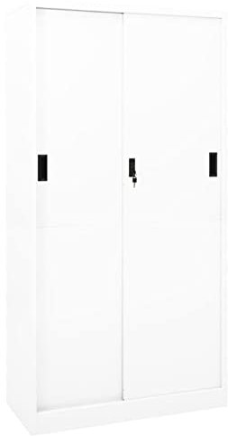 Xichuzi Büroschrank mit Schiebetür, Aktenschrank, Werkzeugschrank, Metallschrank, Stahlschrank, Kellerschrank, Universalschrank, Lagerschrank, Weiß 90x40x180 cm Stahl