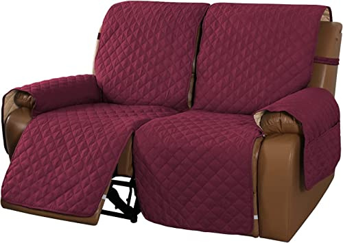 WJHDWYD Copripoltrona Relax Reclinabile Trapuntato Copridivano Reclinabile, Copertura Salvadivano per Poltrona Antiscivolo Antivegetativa per Protezione Divano con Fascia Elastica(Vino Rosso,2 Posti)
