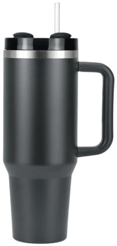 Mug Isotherme avec Paille Tasse Thermique en Acier Inoxydable, Grande Capacité, À Café Isolée, Bouteille d'eau for Le Bureau, La Maison Mug Isotherme Personnalisé(Black)