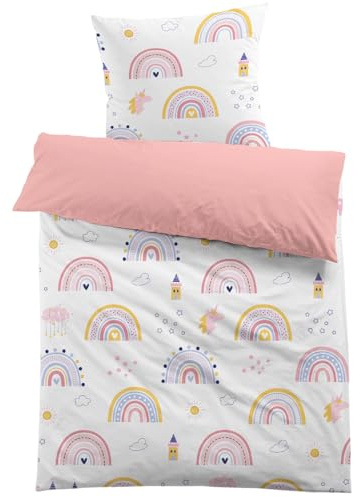 MUSOLEI Bettwäsche 135x200 Kinder Regenbogen Einhorn Mädchen Rosa Prinzessin Kinderbettwäsche Mikrofaser 3D Druck Cartoon Bettbezug und 1 Kissenbezug 80x80 für Kinder Geschenk, Regenbogen