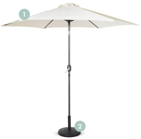 VonHaus Parasol with Base – 2.7M Parasol Umbrella for Outdoor, Garden, Patio – Sun Shade Canopy with Hand Crank & Tilt Function – UV30+ Protection, Air Vent, Powder Coated Steel Frame, Ivory