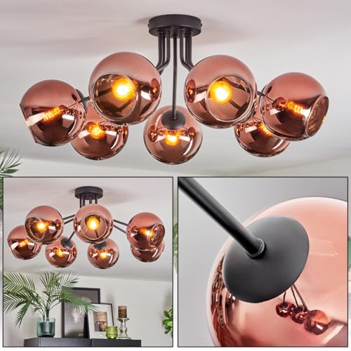 HOFSTEIN Deckenleuchte Koyoto, 7-flammige Deckenlampe aus Metall/Glas in Schwarz/Kupferfarben, moderne Leuchte im Retro/Vintage-Design (Schirme Ø 15cm), E14, Esszimmer, Wohnzimmer, Schlafzimmer, Küche