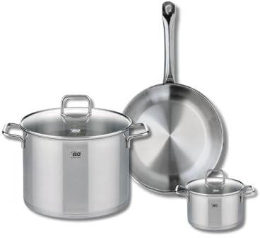ELO 9696450 - Batería de cocina (3 piezas, juego de 1 sartén de 28 cm y 2 ollas de 14 y 26 cm, Elo Profi Citrin, acero inoxidable, inducción