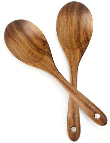 masteymoh 2 stycken salladsskedar trä, salladsbestick träsked 26 cm/10,2 tum teak sked, serveringssked sallad träbestick långt handtag