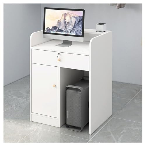 BSKJMMP Bureau de réception blanc avec œillet de câble, comptoir de caisse, tiroir verrouillable pour hall d'entrée, salon de beauté, barbier et petite entreprise