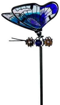 CCUUHJ Metall Glasmalerei Schmetterling Gartenstecker Bunte Blumenstecker Dekorative Gartenpfähle Metall Blumen Garten Dekor Blumenpfähle für Garten Rasen Hof Outdoor Dekoration (Blau)